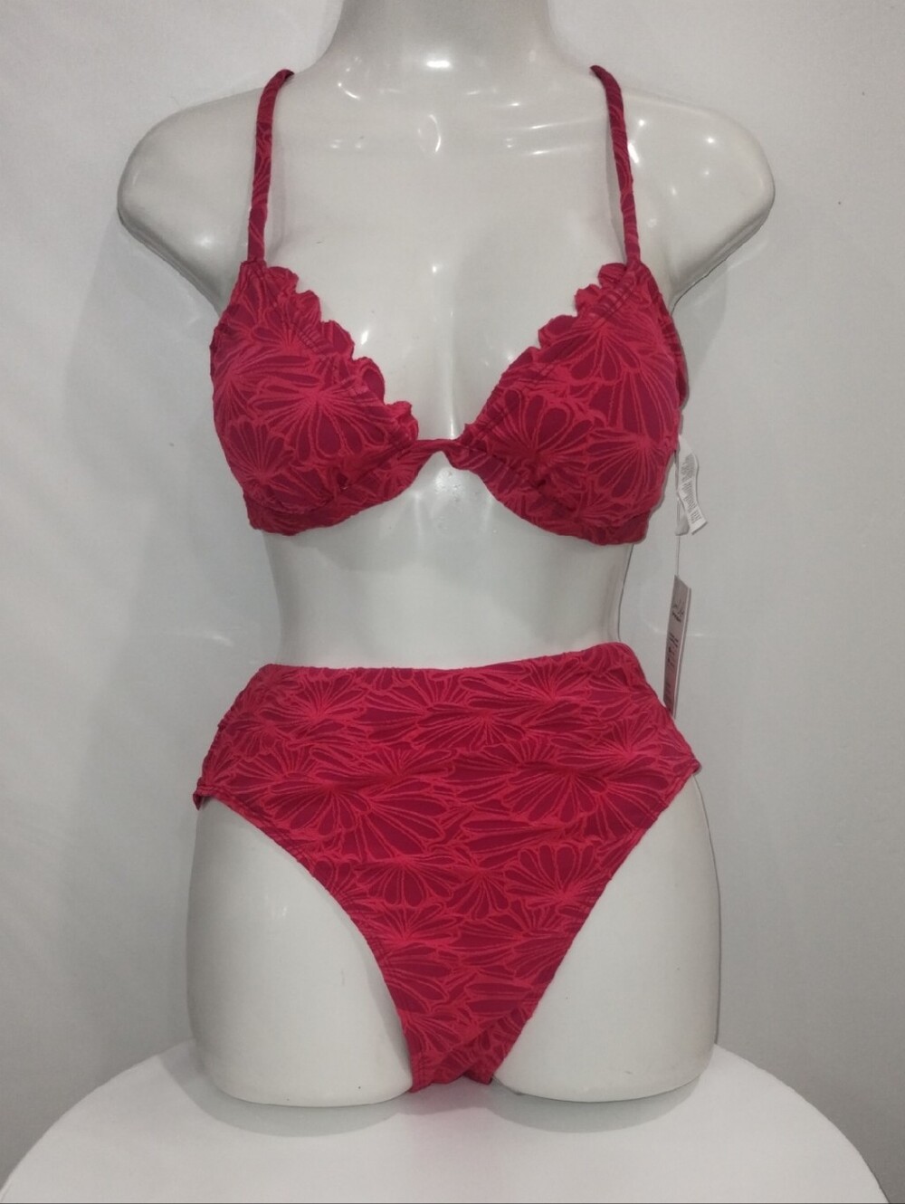 Cupshe Fucsia Textured Floral Two-Piece Bikini Set